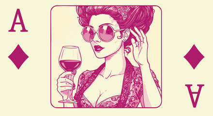 vector illustration of a woman with wine