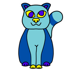 Scary-faced cat character with bright colors, retro concept for Halloween design