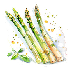 My Watercolor, hand-painted, simple, flat sliced asparagus with splash painting illustration isolated on a white background, vector illustration, EPS format design. vector illustration