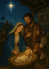 Obraz premium Nativity scene with holy family.