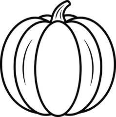 Cartoon outline of a pumpkin, simplified black line vector.
