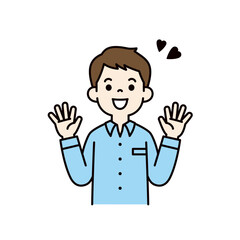 両手を広げて喜ぶ、20代・30代の男性の上半身ベクターイラスト素材＿カラー