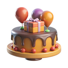 birthday cake with candles and balloons