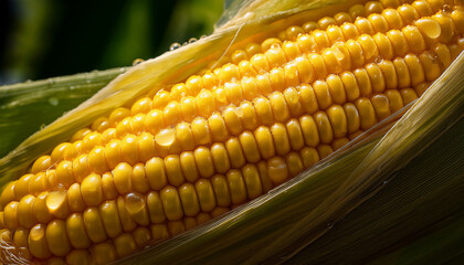 Closeup Of Vibrant Yellow Corn Kernels On The Cob Captured In Natural Light