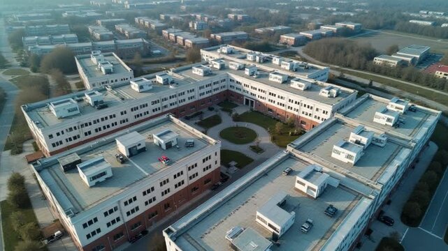 Aerial view big hospital blocks