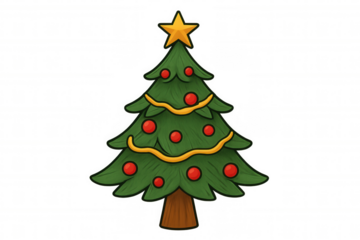 Christmas tree with star and ornaments, celebrating holiday season, seasonal traditional decoration, transparent background