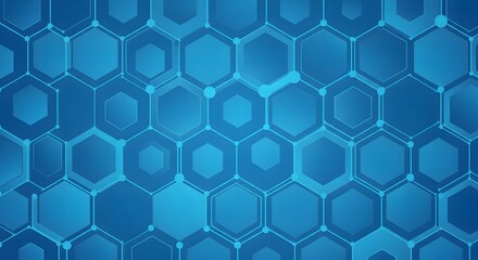 Abstract blue background featuring a futuristic pattern of interconnected glowing hexagons, representing technology and networks.