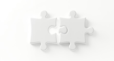 Two White Puzzle Pieces Interlocking on White Background Teamwork, Connection, and Solution Concept
