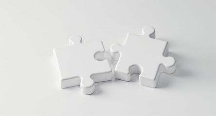 Two white puzzle pieces connecting, teamwork, partnership, unity concept