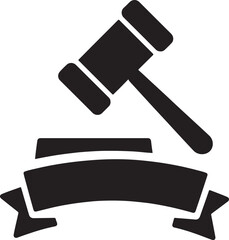 Silhouette of a justice gavel with ribbon, perfect for law, legal, and court design projects.