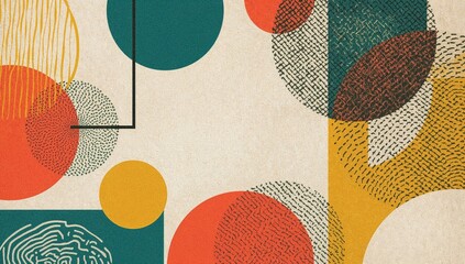 Abstract Geometric Art:  Mid-Century Modern Circles and Shapes in Warm Tones