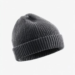 Gray Knit Beanie on White Background