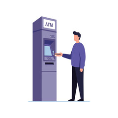 Vector art of man using an atm