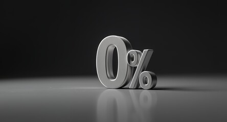 Zero Percent Sign, 3D Render, Metallic, Grey, Background, Finance, Discount, Offer, Sale, Promotion, Interest Rate, Percentage, Graphic Design Element, Business, Marketing, Advertising, Symbol, N
