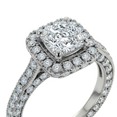 Obraz premium Exquisite cushion cut diamond engagement ring with pave band isolated on transparent background