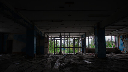 ruined street and destroyed houses the city Kiev war in Ukraine