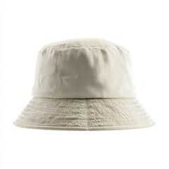 Beige Striped Bucket Hat Isolated on White