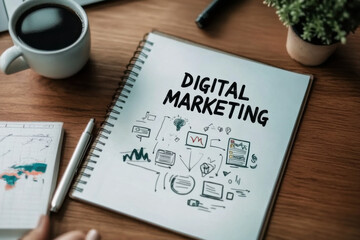 Digital marketing and strategy concept with laptop and smart phone on office desk