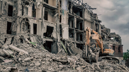 ruined street and destroyed houses the city Kiev war in Ukraine