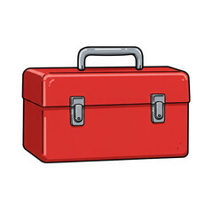 Classic red metal toolbox isolated on transparent background