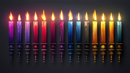 Colorful candles illuminate night, symbolizing joy and unity for Hanukkah, perfect for interfaith families celebrating together