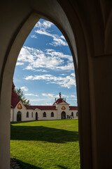 Church of St. John of Nepomuk at Zelen&aacute; Hora in Žď&aacute;r nad S&aacute;zavou on a clear autumn day