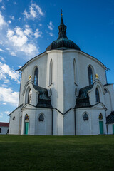 Church of St. John of Nepomuk at Zelen&aacute; Hora in Žď&aacute;r nad S&aacute;zavou on a clear autumn day