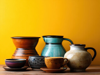 Beautiful pottery showcases coffee in different cultures, highlighting unique designs and colors that reflect diverse traditions