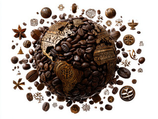 Stunning globe crafted from coffee beans showcases beauty of coffee in different cultures, celebrating its rich diversity and global significance