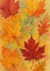 Fototapeta premium Vibrant autumn leaves watercolor illustration.