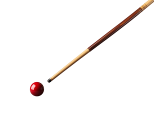A polished cue stick poised for the perfect shot symbolizes precision focus and the quiet on transparent background