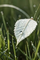 朝露に濡れた葉 緑の草のクローズアップ