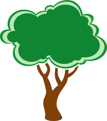 Stylized Green Tree with Brown Trunk and Branches, Isolated on White