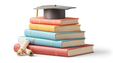 Stacked books with graduation cap
