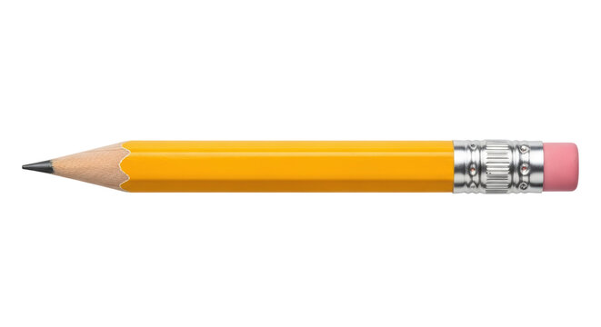 Isolated yellow pencil with eraser, tool for writing, drawing, and sketching on paper