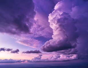 a vibrant sky showcases thick fluffy clouds in shades of purple and lavender perfect for backgrounds in design projects calming themes or atmospheric visuals
