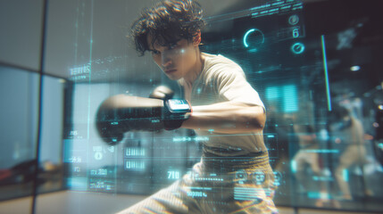 Futuristic Boxing with Digital Effects | High-Tech Fitness and Combat Training