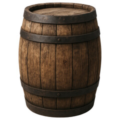Obraz premium Rustic Wooden Barrel with Metal Bands Perfect for Vintage Decor or Storage