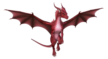 Isolated Red Dragon with Spread Wings in Flight Fantasy Creature on No Background, Mythical