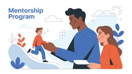 A young boy eagerly mentored towards success with guidance support and encouragement Flat vector