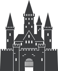 Obraz premium Medieval Castle Silhouette Icon with Towers and Gate Illustration