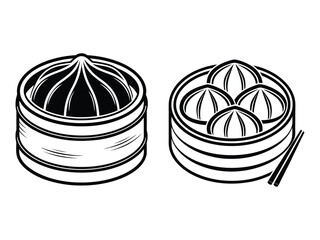 Dim Sum Basket Stencil Icon Silhouette Vector Illustration