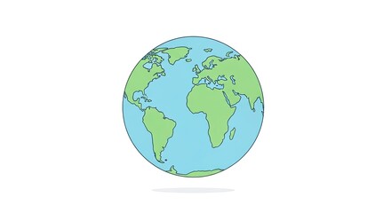 Minimalist flat design illustration of a world globe, pastel blue and green, isolated on white