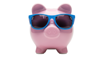 Isolated Piggy Bank wearing Sunglasses on a Clean Background, Pink Savings Deposit Container