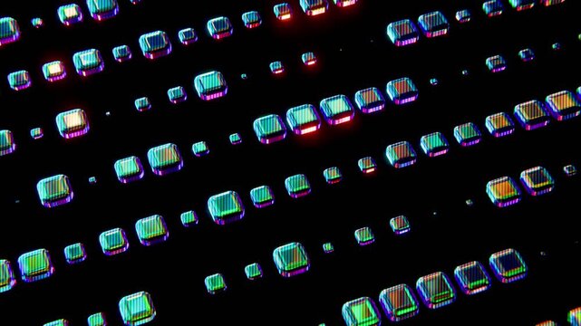 Data cubes array motion on black background, looped animation