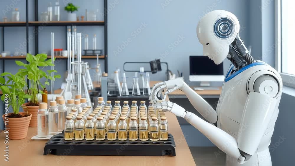 Poster cutting-edge robotic system performing meticulous sample handling in sterile laboratory setting, uti