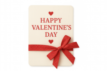 Valentine's day greeting card with red bow and hearts, expressing love and romance, transparent background for easy use