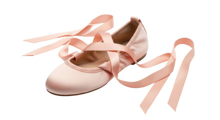 Isolated pink pointe shoe with ribbons, ballet flat, dance or gym slipper, soft shoe on display © Thaddeus
