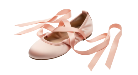 Isolated pink pointe shoe with ribbons, ballet flat, dance or gym slipper, soft shoe on display