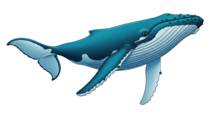 Isolated humpback whale illustration, marine animal, ocean wildlife, nautical themes